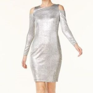 ❤️‍🔥 NWT Nordstrom Metallic Silver Cold Shoulder Cocktail Dress Petite 4
